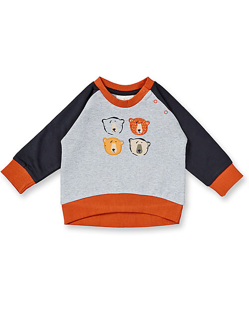 Sense Organics Felpa Buda - con Orsetti - Grigio Melange/Nero/Arancione - 100% Cotone Bio GOTS Felpe