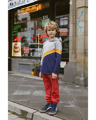 Sense Organics Felpa con Cappuccio Jonas - Grigio/Navy/Giallo - Cotone bio Felpe