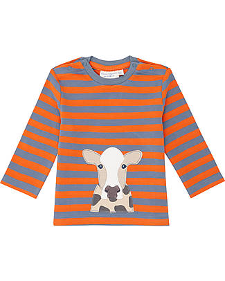 Sense Organics Maglia Manica Lunga Elan - Arancio Blu Polvere Righe Mucca - 100% Cotone Bio GOTS Maglie Manica Lunga