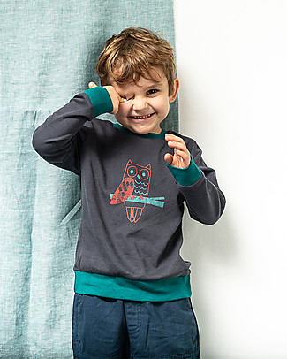 Sense Organics Maglia Maniche Lunghe Finn - Navy/Gufo - 100% Cotone Bio Maglie Manica Lunga