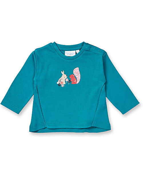 Sense Organics Maglia Maniche Lunghe Klara - Turchese - Animals -  100% Cotone Bio Maglie Manica Lunga