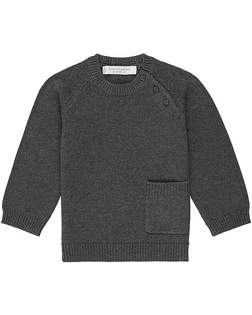 Sense Organics Maglione Baby Lavorato a Maglia Victor - Antracite + Orso Polare - 100% Cotone Bio Maglioni