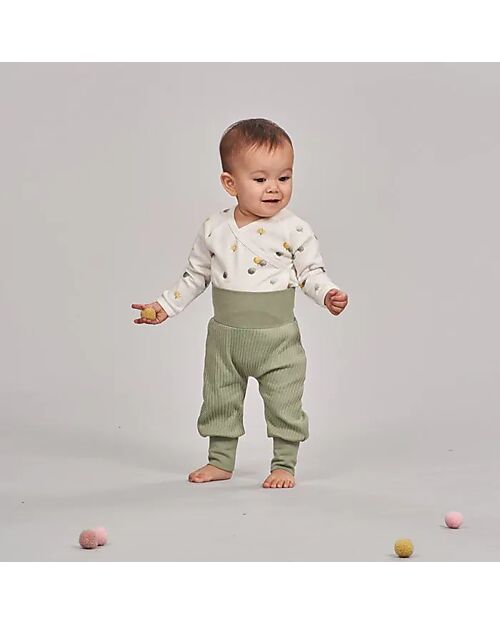 Sense Organics Pantaloni Neonato Sjors - Verde Salvia - 100% Cotone Bio GOTS Pantaloni Lunghi