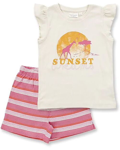 Sense Organics Pigiama Estivo Jula Retro - Eggshell/Strisce Rosa - 100% Cotone Bio GOTS Pigiami