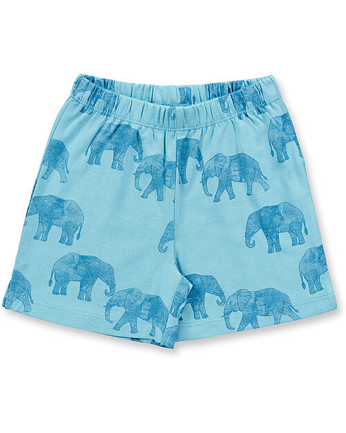 Sense Organics Pigiama Estivo Kafka Retro - Elefanti - Azzurro - 100% Cotone Bio GOTS Pigiami