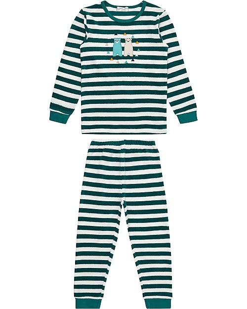 Sense Organics Pigiama Long John con Applique, Righe Verdi - 100% cotone bio Pigiami