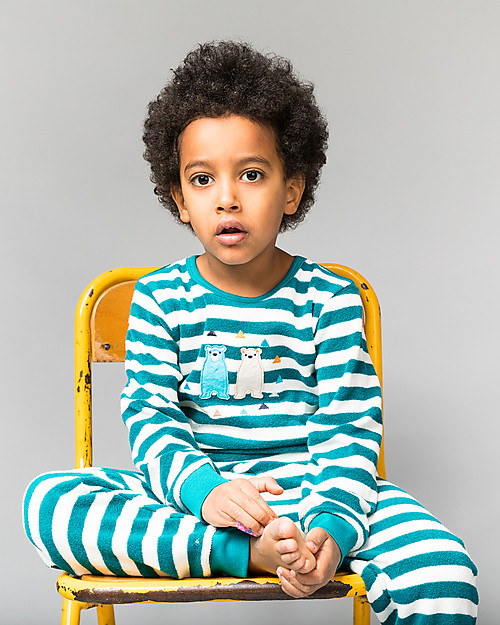 Sense Organics Pigiama Long John con Applique, Righe Verdi - 100% cotone bio Pigiami