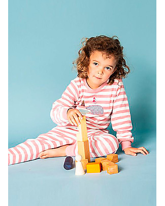 Sense Organics Pigiama Long John Retro - Righe Rosa + Orso Polare - 100% Cotone Bio Pigiami