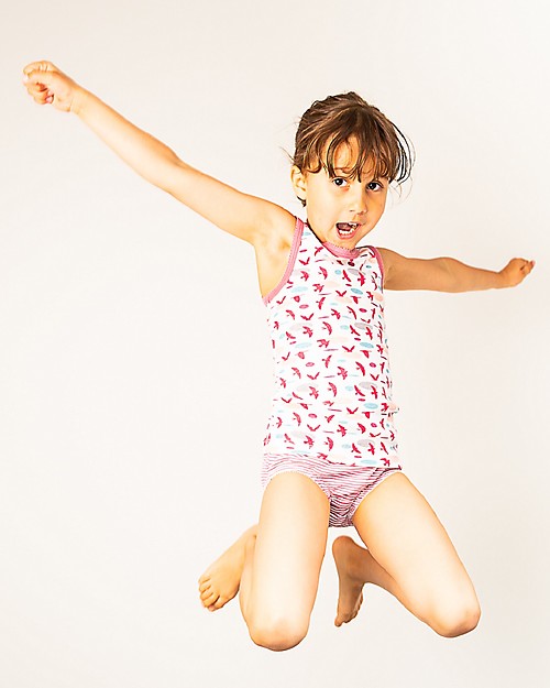 Sense Organics Slip Paris Pacco da 2 - Uccellini/Righe Rosa Antico - 100% cotone bio Slip