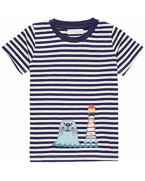Sense Organics T-shirt a Righe con Applique Ibon, Foca - 100% cotone bio T-shirt