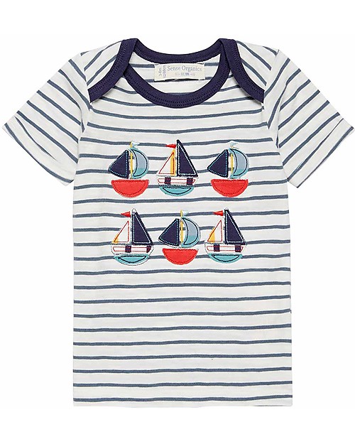 Sense Organics T-shirt a Righe con Applique Toby, Barchette - 100% cotone bio T-shirt
