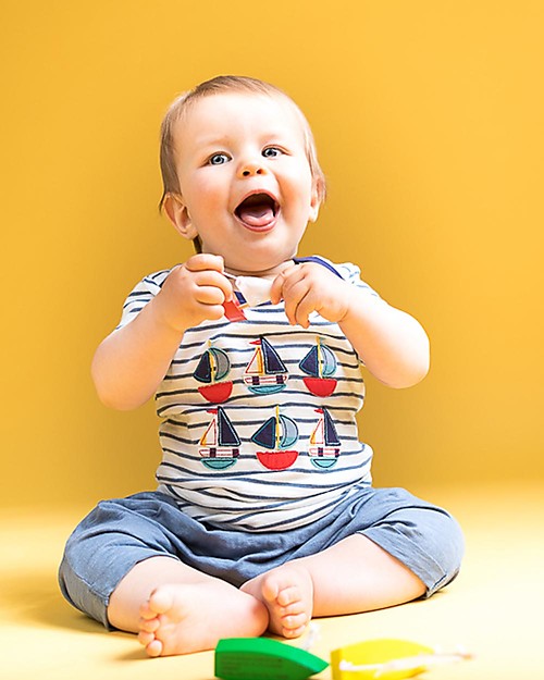 Sense Organics T-shirt a Righe con Applique Toby, Barchette - 100% cotone bio T-shirt