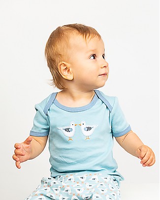 Sense Organics T-shirt Baby con Applique Tilly Retro - Azzurro/Gabbiani - 100% cotone bio T-Shirt e Canotte