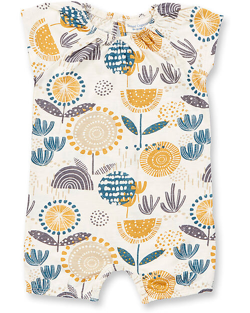 Sense Organics Tutina Baby Maniche Corte Lua - Mixed Flowers - 100% Cotone bio GOTS Tutine Corte
