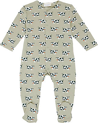 Sense Organics Tutina Bebè Ysior Retro con Piedini - Verde Salvia Mucche - 100% Cotone Bio GOTS Tutine Lunghe