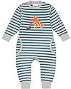 Sense Organics Tutina Intera Neonato Strindberg - Strisce Blu Grigio Cane - 100% Cotone Bio GOTS Tutine Lunghe