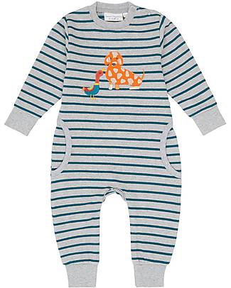 Sense Organics Tutina Intera Neonato Strindberg - Strisce Blu Grigio Cane - 100% Cotone Bio GOTS Tutine Lunghe