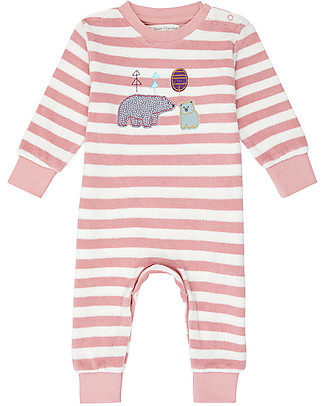 Sense Organics Tutina Maniche Lunghe Viktor Retro - Righe + Orso Polare - 100% Spugna di Cotone Bio Tutine Lunghe Senza Piedi