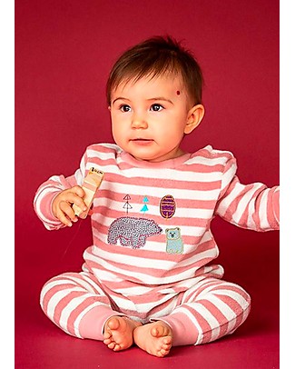 Sense Organics Tutina Maniche Lunghe Viktor Retro - Righe + Orso Polare - 100% Spugna di Cotone Bio Tutine Lunghe Senza Piedi
