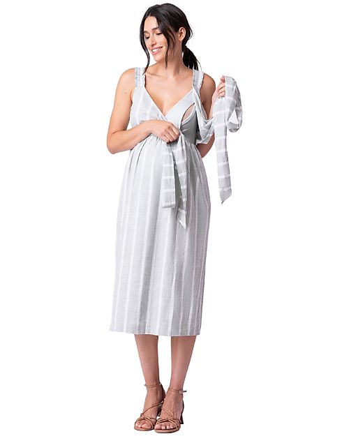 Seraphine Abito Premaman e Allattamento - Aaliyah - Verde Salvia - 100% Cotone - Apertura a Incrocio sul Seno Vestiti_