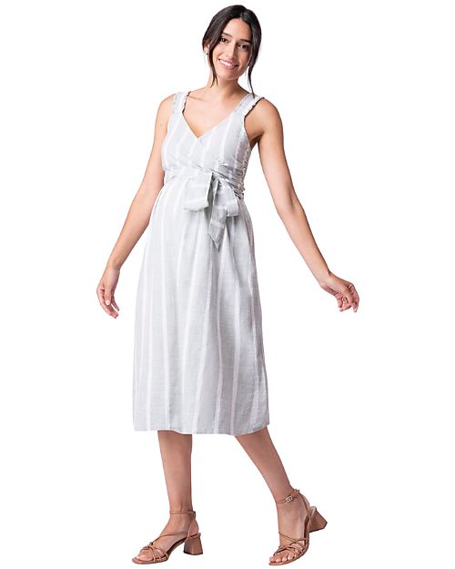 Seraphine Abito Premaman e Allattamento - Aaliyah - Verde Salvia - 100% Cotone - Apertura a Incrocio sul Seno Vestiti_