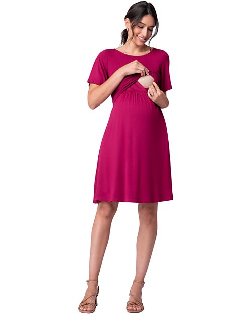 Seraphine Abito Premaman e Allattamento Rivera - Rosa Lampone - Manica a Balza - Viscosa Vestiti_