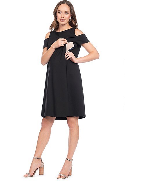 Seraphine Bluebell, Abito Elegante Premaman e Allattamento con Spalle Scoperte - Nero Vestiti_
