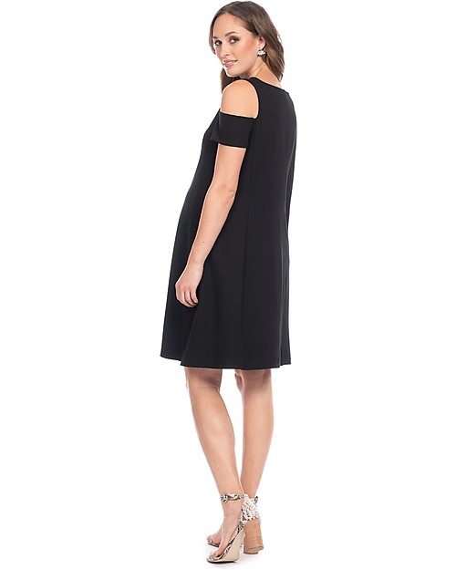 Seraphine Bluebell, Abito Elegante Premaman e Allattamento con Spalle Scoperte - Nero Vestiti_