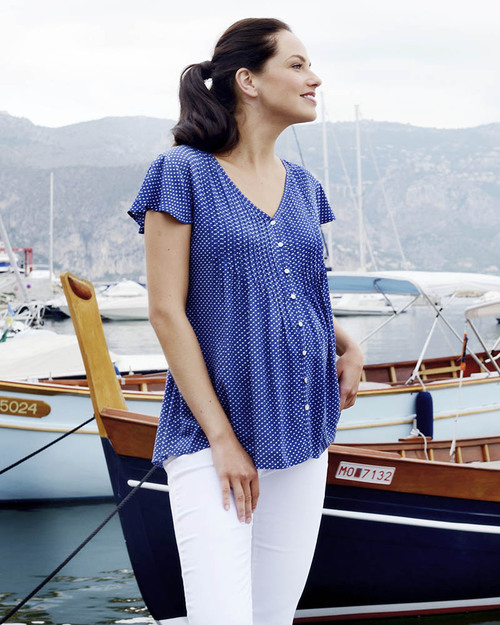 Seraphine Claudia Dot - Camicia Premaman - Blu a Pois Bianchi Camicie_