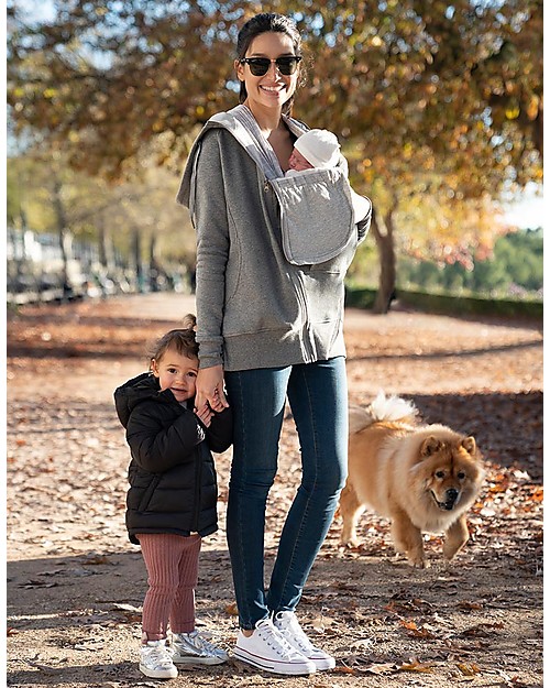 Seraphine Felpa Premaman e Copri Porta bèbè 3-In-1 Connor con Cappuccio Amovibile, Grigio Felpe