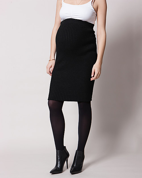 Seraphine Gonna Premaman a Costine Mila in Morbida Viscosa Elasticizzata - Nero Gonne_