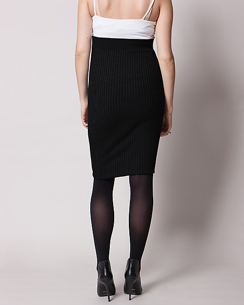 Seraphine Gonna Premaman a Costine Mila in Morbida Viscosa Elasticizzata - Nero Gonne_