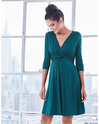 Seraphine Jolene - Abito elegante premaman con nodo maniche a ¾ - Verde Smeraldo Vestiti
