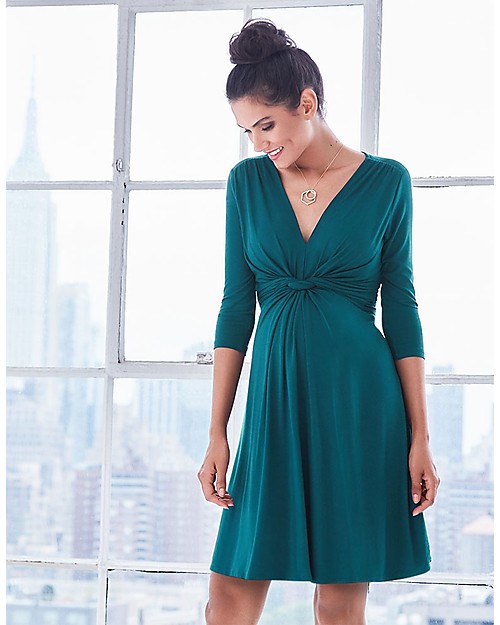 Seraphine Jolene - Abito elegante premaman con nodo maniche a ¾ - Verde Smeraldo Vestiti_