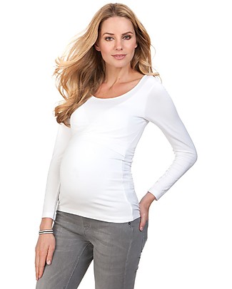 Seraphine Laina Maglia Premaman e Allattamento in Bambù - Bianca Maglie Manica Lunga