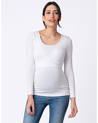 Seraphine Laina Maglia Premaman e Allattamento in Bambù - Bianca Maglie Manica Lunga