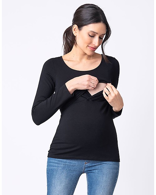 Seraphine Laina Maglia Premaman e Allattamento in Bambù - Nero Maglie Manica Lunga