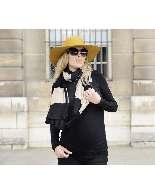 Seraphine Madison - Mantella da Allattamento A Righe -  Beige e Nero - Bambù + Lana (morbida e calda e dai mille usi!) Sciarpe