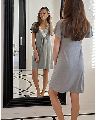 Seraphine Meadow, Camicia da Notte Premaman & Allattamento - Grigio Melange Pigiami