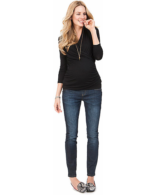 Seraphine Melanie, Top Premaman e Allattamento - Scollo a V Incrociato - Nero T-shirt
