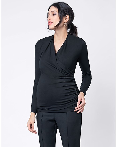 Seraphine Melanie, Top Premaman e Allattamento - Scollo a V Incrociato - Nero T-shirt