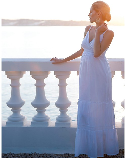 Seraphine Melody, Maxi Abito Premaman Boho, Bianco - 100% voile di cotone Vestiti_