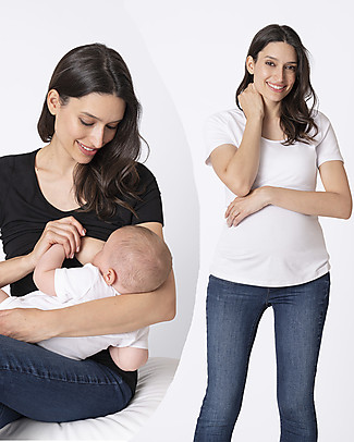 Seraphine Pacco da 2 T-Shirt Premaman e Allattamento in bambù Laina - Nero e Bianco T-shirt