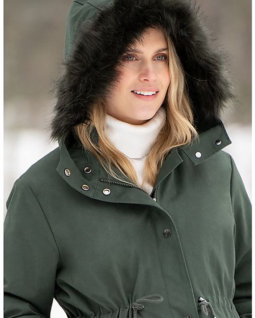 Seraphine Parka Premaman con Cappuccio Zorah - Kaki - Perfetto per l'inverno! Piumini