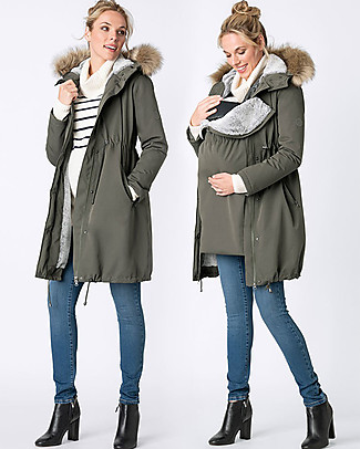 Seraphine Parka Premium Valetta Premaman e Copri Porta Bebè 3 in 1, Kaki - Prima e dopo la gravidanza! Piumini