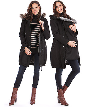 Seraphine Parka Premium Valetta Premaman e Copri Porta Bebè 3 in 1, Nero - Perfetto prima e dopo la gravidanza! Giacche