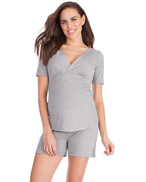 Seraphine Patty Pigiama Estivo Premaman e Allattamento, Grigio Melange - Fibra di Bambù Pigiami