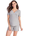 Seraphine Patty Pigiama Estivo Premaman e Allattamento, Grigio Melange - Fibra di Bambù Pigiami