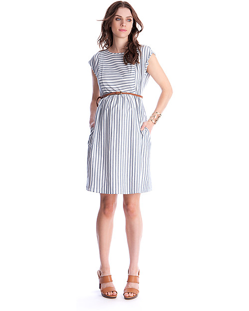Seraphine Presley, Abito Premaman e Allattamento, Righe Bianco/Celeste - 100% cotone Vestiti_