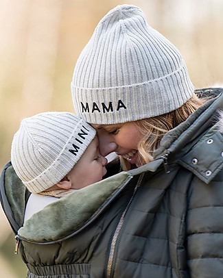 Seraphine Set 2 Cappelli "Mama Mini" Remi - per Mamma e Bebè - Grigio - Maglia di Cotone Cappelli Invernali